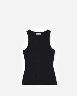 GANNI A/S Soft Cotton Rib Rhinestone Butterfly Tank Top< T-Shirts & Hauts