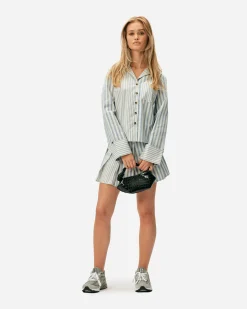 GANNI A/S Stripe Cotton Pleated Mini Skirt< Robes Et Jupes
