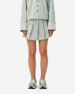 GANNI A/S Stripe Cotton Pleated Mini Skirt< Robes Et Jupes