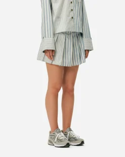 GANNI A/S Stripe Cotton Pleated Mini Skirt< Robes Et Jupes