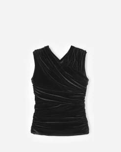 GANNI A/S Velvet Jersey Ruched Crossover Blouse< T-Shirts & Hauts